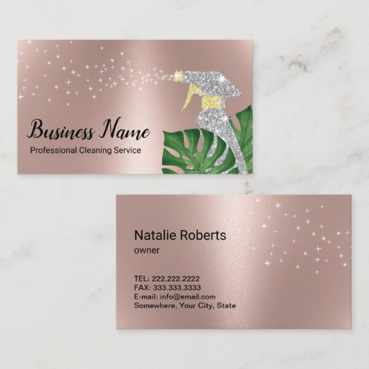 Modern Cleaning Service Tropical Leaves Rose Gold 名刺 (正面/裏面)