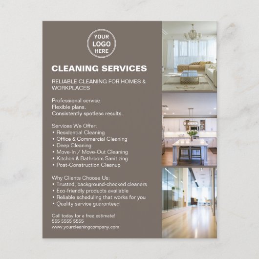 Modern Cleaning Services Photo Logo Taupe チラシ (正面)