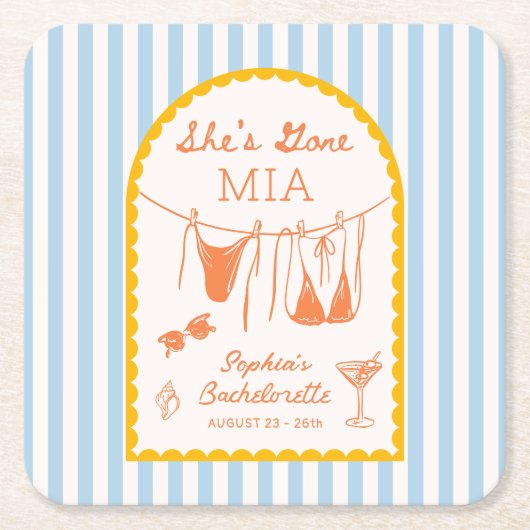 Modern Coastal Bachelorette Party Paper Coasters スクエアペーパーコースター (正面)
