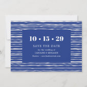 Modern Coastal Blue Stripe Wedding セーブザデート (正面)