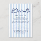 Modern Coastal Blue Stripes Wedding Details エンクロージャーカード (正面)