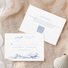 Modern Coastal Chic Blue QR Code Wedding 出欠カード