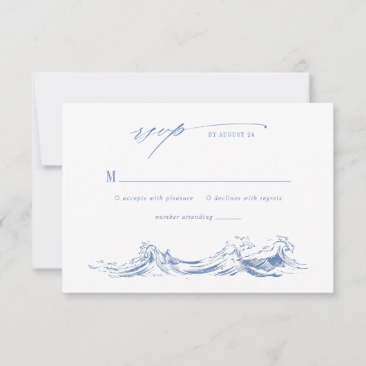Modern Coastal Chic Blue QR Code Wedding 出欠カード (正面)
