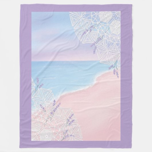 Modern Coastal Chic: Pink Sand & Lavender Dream フリースブランケット (正面)