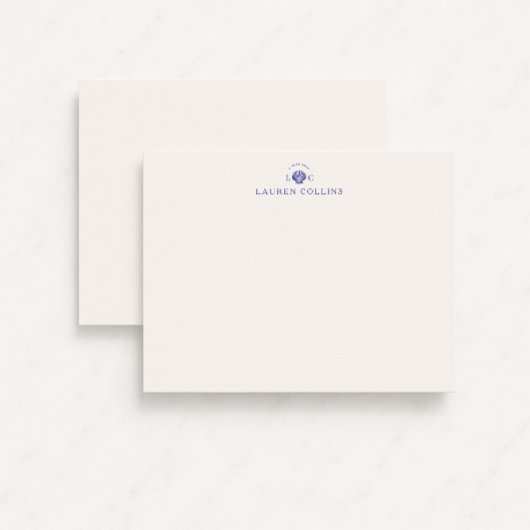 Modern Coastal Monogram Seashell Note Card 招待状