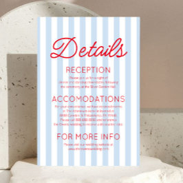 Modern Coastal Red Blue Stripes Wedding Details エンクロージャーカード
