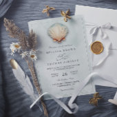 Modern Coastal Seashell Aqua QR Code Wedding 招待状
