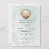 Modern Coastal Seashell Aqua QR Code Wedding 招待状 (正面)