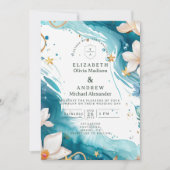 Modern Coastal Seashell Watercolor Wedding 招待状 (正面)