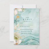Modern Coastal Wave Floral Wedding 出欠カード (正面)