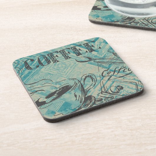 Modern Coffee Art Sketch Blue コースター (左側)