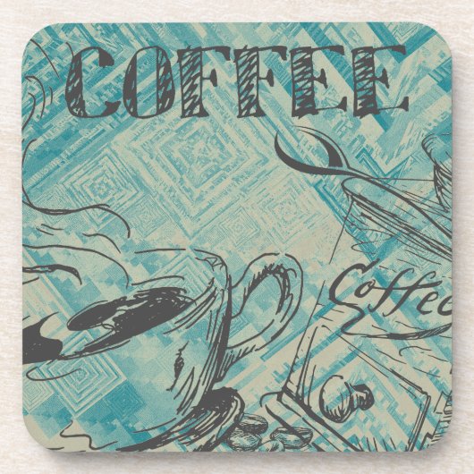 Modern Coffee Art Sketch Blue コースター (正面)