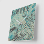 Modern Coffee Art Sketch Blue スクエア壁時計 (傾斜)