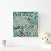 Modern Coffee Art Sketch Blue スクエア壁時計 (ホーム)