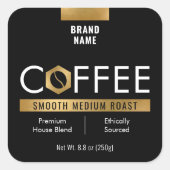 Modern Coffee Beans Pouch Jar Black & Gold スクエアシール (正面)