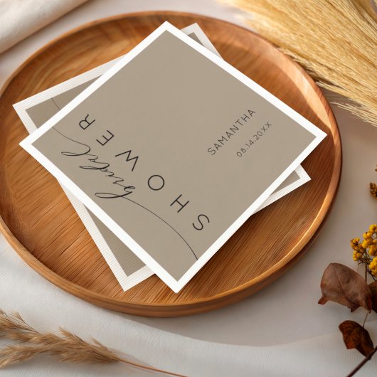 Modern Coffee Beige Bridal Shower スタンダードカクテルナプキン