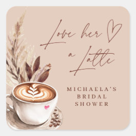 Modern Coffee Love her a Latte heart Bridal Shower スクエアシール