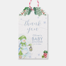 Modern Cold Outside Floral Snowman Baby Shower ギフトタグ