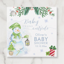 Modern Cold Outside Floral Snowman Baby Shower フェイバータグ