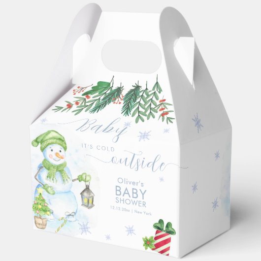 Modern Cold Outside Floral Snowman Baby Shower  フェイバーボックス (裏面)