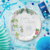 Modern Cold Outside Floral Snowman Baby Shower  ペーパープレート (パーティー)