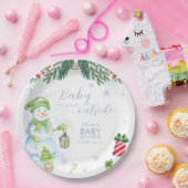 Modern Cold Outside Floral Snowman Baby Shower  ペーパープレート (パーティー)