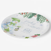 Modern Cold Outside Floral Snowman Baby Shower  ペーパープレート (アングル)