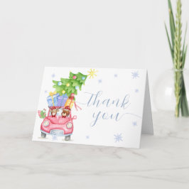 Modern Cold Outside Reindeer Bear Baby Shower  サンキューカード