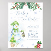 Modern Cold Outside Snowman Baby Shower Welcome ポスター (正面)