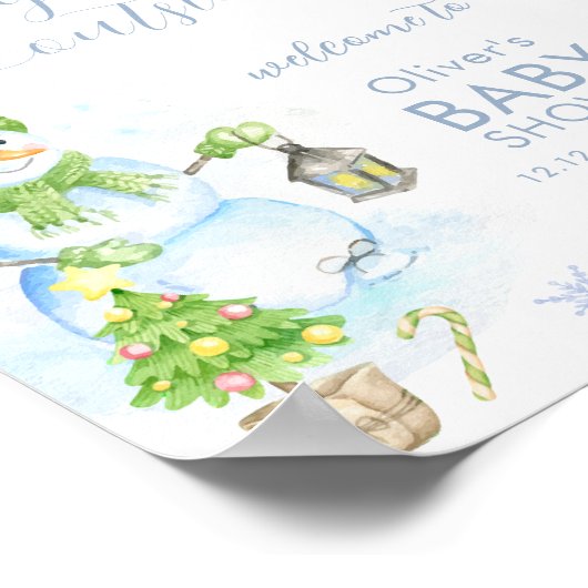 Modern Cold Outside Snowman Baby Shower Welcome ポスター (角)
