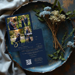 Modern Collage 5-Photo Wedding Navy Blue セーブザデート<br><div class="desc">Modern Collage Wedding 5-Photos Navy Blue & Faux Gold Script Typography Save the Date Card Design with Back QR Code. This elegant wedding Save the Date card design features a modern collage composed of five carefully arranged photographs that beautifully showcase some of the most meaningful moments of the couple. The...</div>