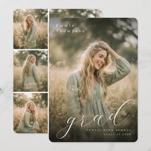 Modern Collage Graduation Announcement 招待状 (正面/裏面)