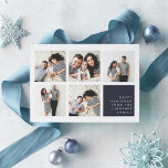 Modern Collage | Hanukkah Photo Card シーズンカード<br><div class="desc">Modern Hanukkah photo collage card features five square photos  in a grid layout,  with your personal holiday message and names in white on dark navy blue at the lower right. Simple and minimal Hanukkah design that shows off your favorite photos.</div>