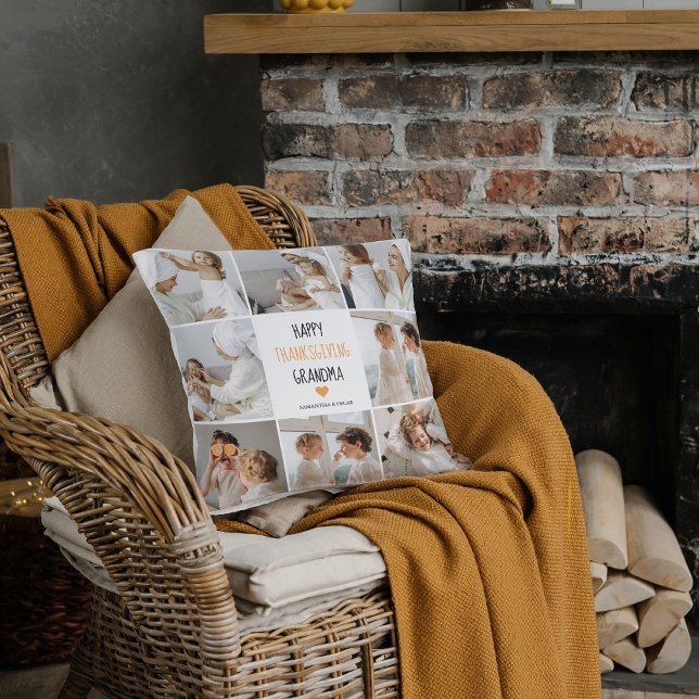 Modern Collage Photo Happy Thanksgiving Grandma アウトドアクッション (クリエイターアップロード済み)
