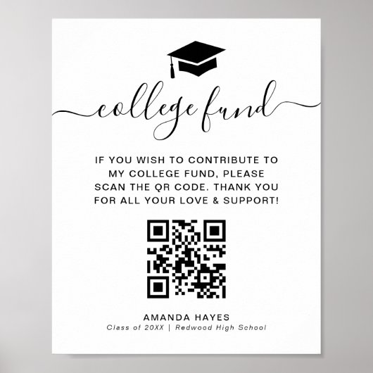 Modern College Fund Donation QR Code Sign ポスター (正面)