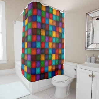 Modern Color Block Shower Curtain with Textured Pa シャワーカーテン