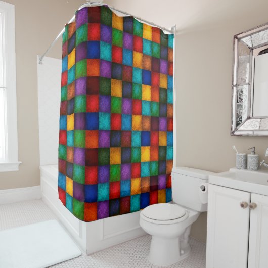 Modern Color Block Shower Curtain with Textured Pa シャワーカーテン (インサイチュ)