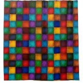 Modern Color Block Shower Curtain with Textured Pa シャワーカーテン (正面)