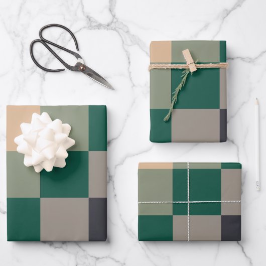 Modern Color Checks Checkerboard ラッピングペーパーシート (正面)
