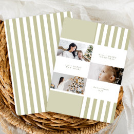 Modern Colorblock Green Stripe Christmas Photo シーズンカード