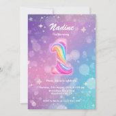Modern Colorful 1st Birthday Rainbow Foil 招待状 (正面)