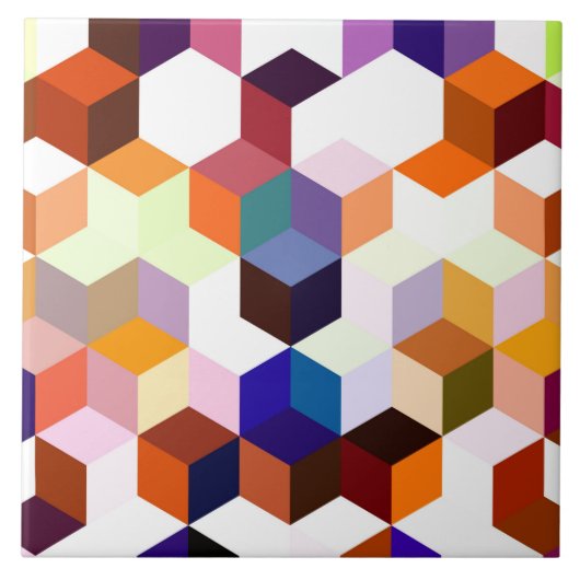 Modern Colorful 3d Cubes and Hexagons pattern タイル (正面)