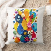 Modern Colorful Abstract Botanical Flat Lay クッション (ブランケット)