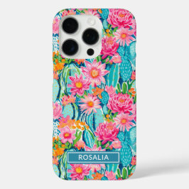 Modern Colorful Blooming Cacti Personalized iPhone 16 Proケース