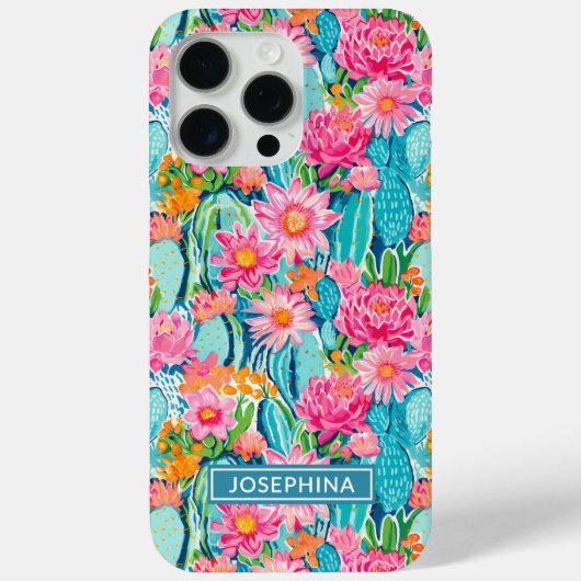 Modern Colorful Blooming Cacti Personalized Case-Mate iPhoneケース (裏面)