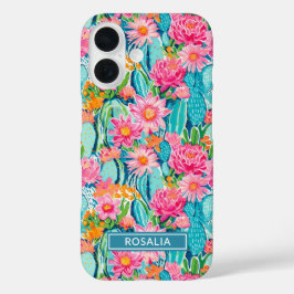 Modern Colorful Blooming Cacti Personalized iPhone 16ケース