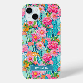 Modern Colorful Blooming Cacti Personalized iPhone 15 Miniケース