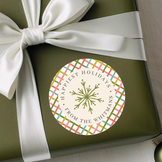 Modern Colorful Crisscross Snowflake Christmas ラウンドシール