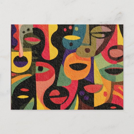 Modern Colorful Cubism Abstract Faces Postcard ポストカード (正面)
