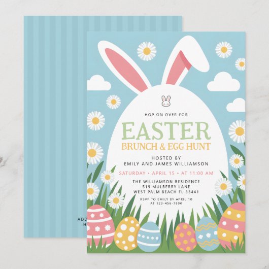 Modern Colorful Easter Brunch & Egg Hunt 招待状 (正面/裏面)